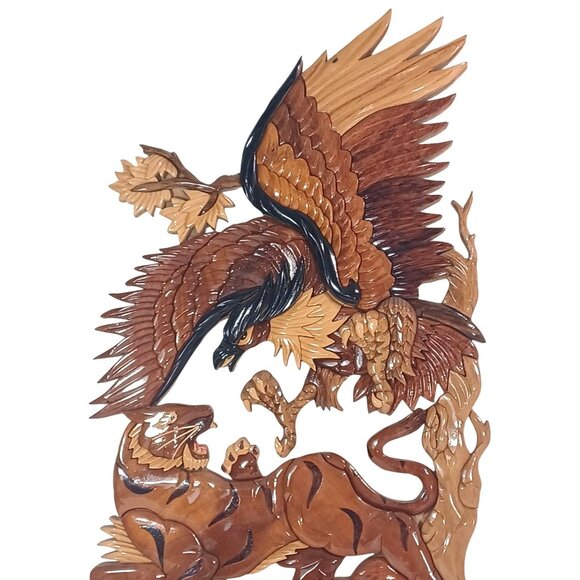 Handcrafted Wood 3D  Intarsia Wall Sculpture Art Tiger Patriotic Eagle B… - Picture 4 of 8